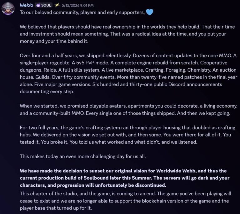 Soulbound Ditches Web3, Will Relaunch as paid Steam Game This Summer