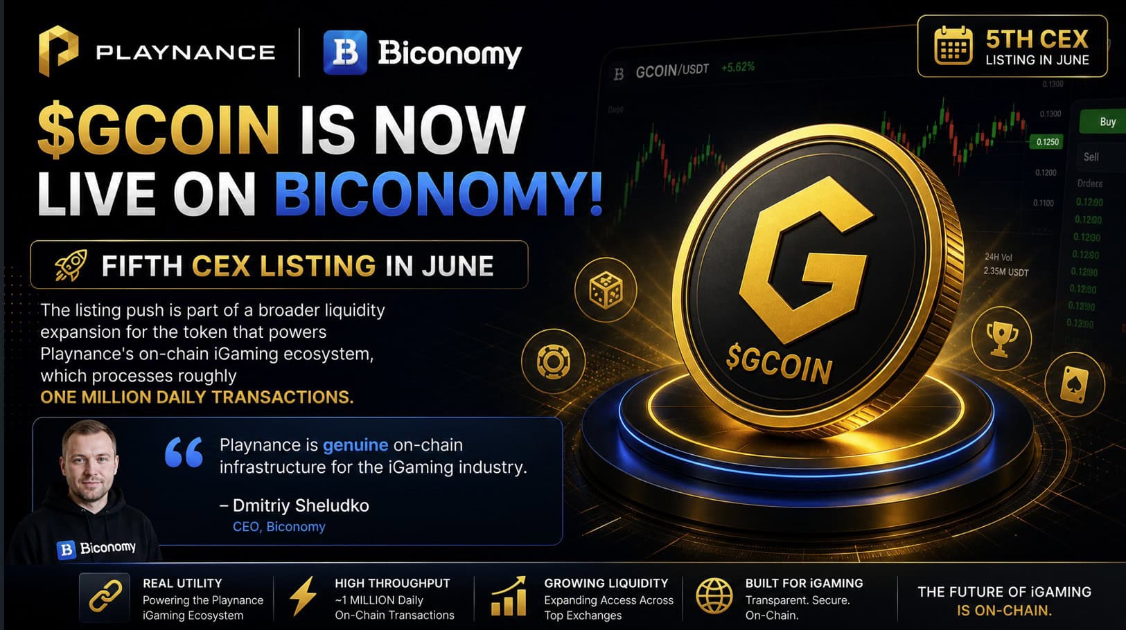 Playnance Hits Fifth Exchange Listing In June With GCOIN Addition On Biconomy - EGamers.io - P2E NFT Games Portal