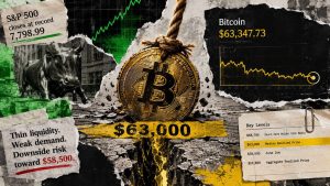 bitcoin pinned at 63000 as order books thin out and the sp 500 sets a new record Thursday's session ended with the S&P 500 at an all-time closing high of 7,798.99. Bitcoin finished the very same session at $63,347.73 — only a few hundred dollars clear of a line it has been leaning against for over a month.