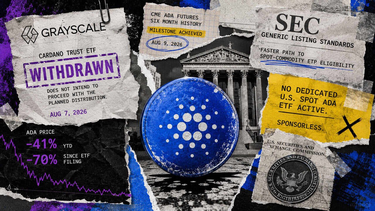 cardano earned its etf fast lane on aug 9 its only sponsor had quit on aug 7 On Aug. 7, Grayscale withdrew the registration for its Cardano Trust ETF. Two days later, on Aug. 9, ADA crossed the six-month CME futures threshold that would have allowed a spot ETF to bypass the most grinding stretch of SEC review altogether.