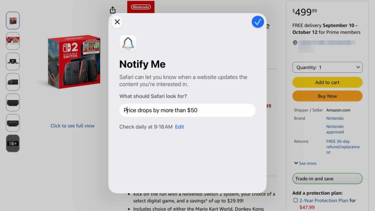 safaris notify me quietly tracks price drops across iphone ipad and mac heres how to turn it on iOS 27's most practical addition isn't a marquee feature at all. It's a modest button tucked behind the three horizontal lines at the left edge of Safari's address bar, and its job is to keep an eye on a webpage for you until something there changes.