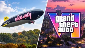 goodyear blimp painted with gta 6s vice city name spotted over the u s Two words are painted on the side of a Goodyear blimp that is now floating over the eastern United States: Vice City.